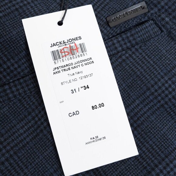 Jack & Jones Marco Slim Dress Pants 31x34 Fit Bi-Stretch Navy Check - Picture 15 of 15